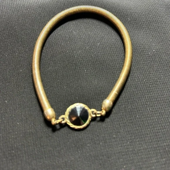 VYG Gold Tone Metal Coiled Bracelet with black accent. Unique find!! - Picture 4 of 7